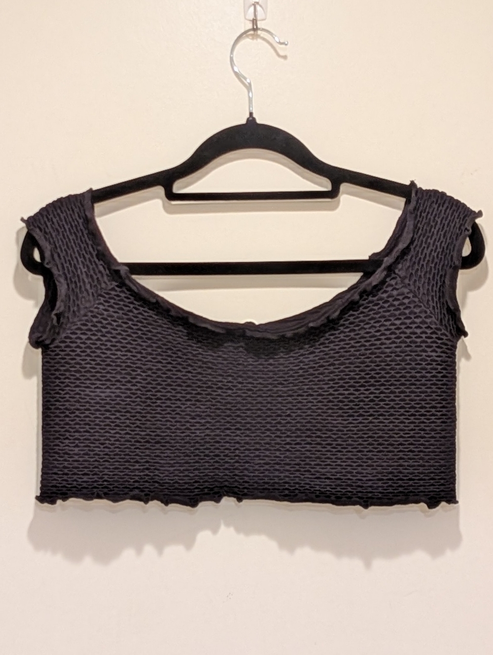 GUC Intimately by Free People M/L Black Smocked Nylon Ruffle Trim Bralette